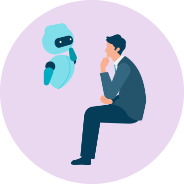 ロボットと話す男性